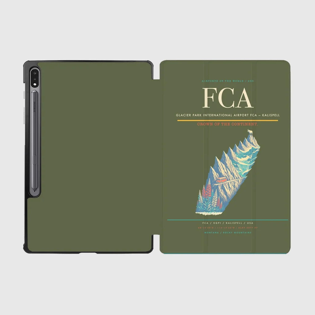 Glacier Park International Airport (FCA) design on green army samsung tablet tablet case