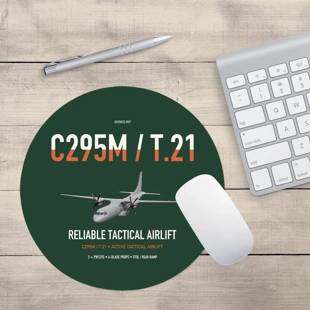 Airbus C295M T.21 design on dark green round mouse pad