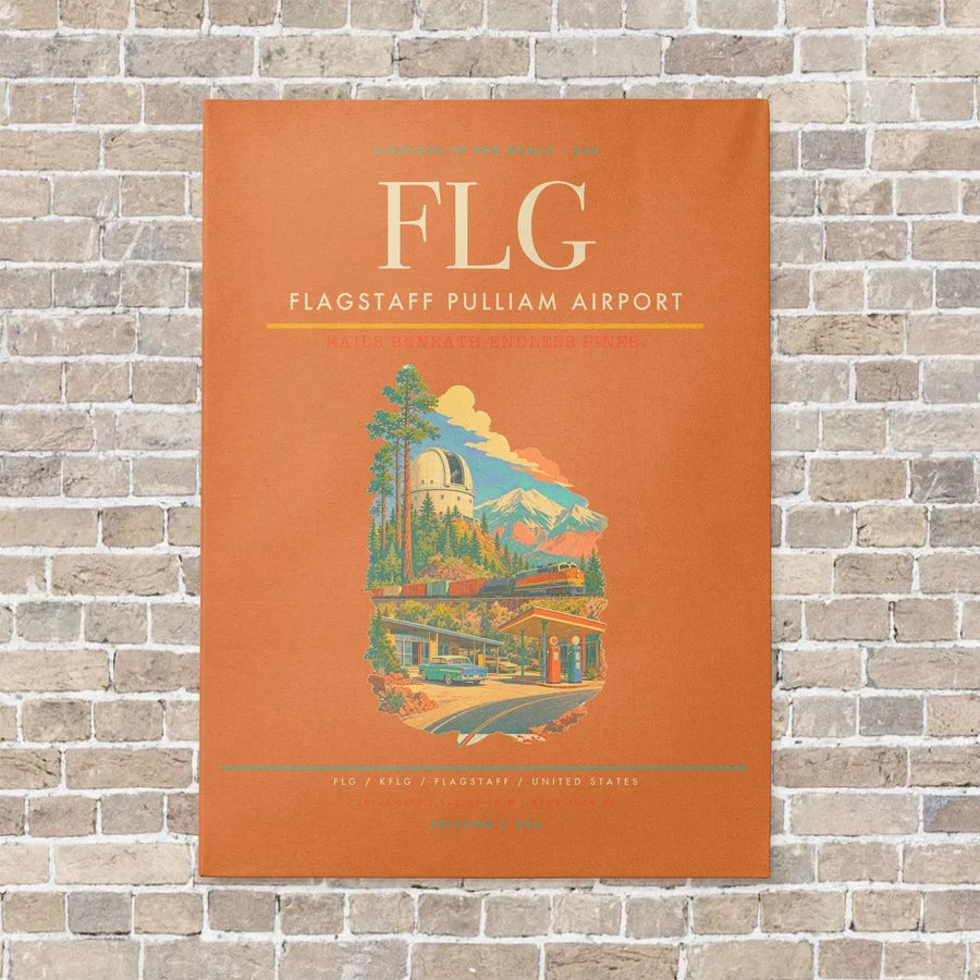 Flagstaff Pulliam Airport FLG vertical canvas print - no frame - orange background