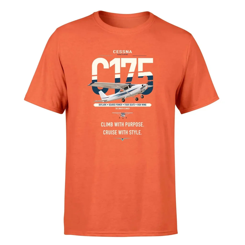 Cessna 175 Skylark design on orange t-shirt, single-side print