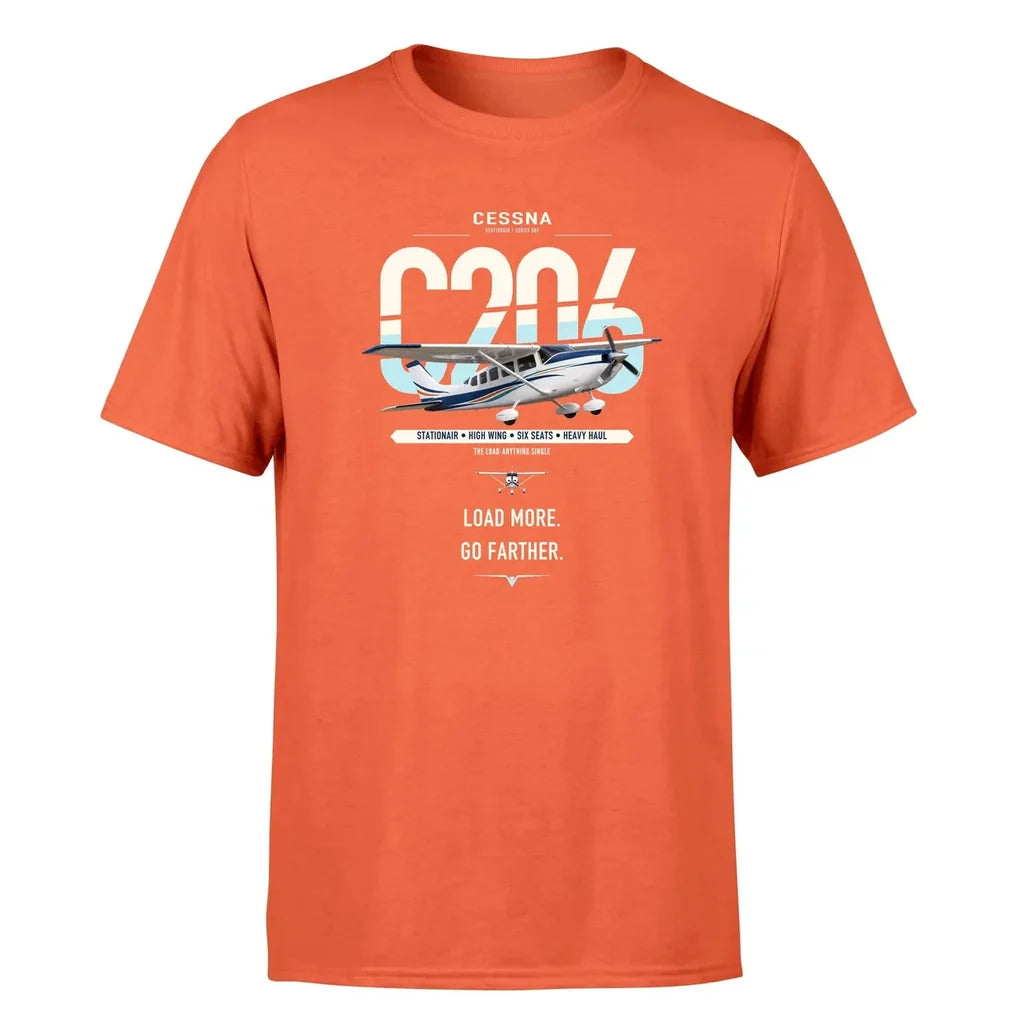 Cessna 206 Stationair design on orange t-shirt, single-side print