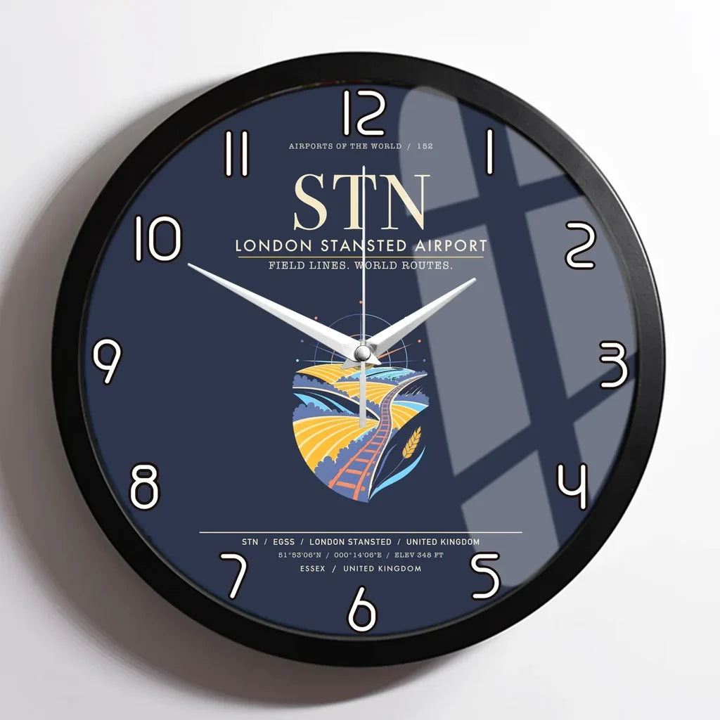 London Stansted Airport STN Wall-Clock Framed - Navy Blue