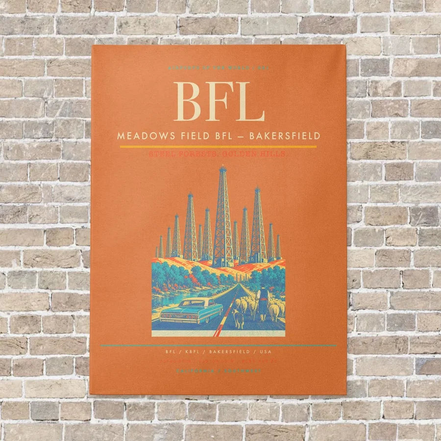 Meadows Field BFL — Bakersfield vertical canvas print - no frame - orange background