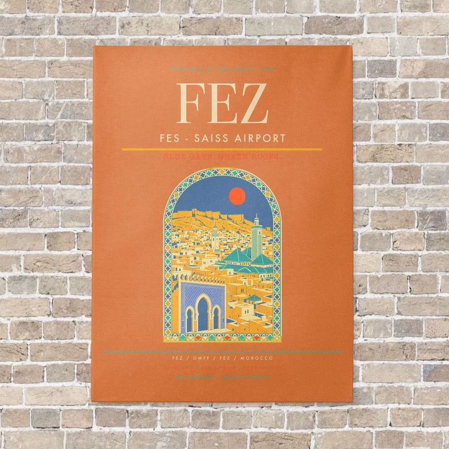 Fes - Saiss Airport FEZ vertical canvas print - no frame - orange background