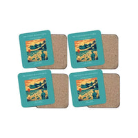 Thumbnail for The Turtle Beach Patrol - Designed Coasters design on turquoise 4-pieces-set