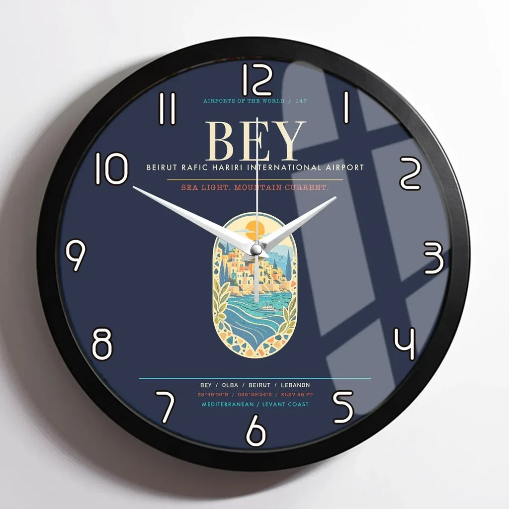 Beirut Rafic Hariri International Airport BEY - Levantine Sea Current Wall-Clock Framed - Navy Blue