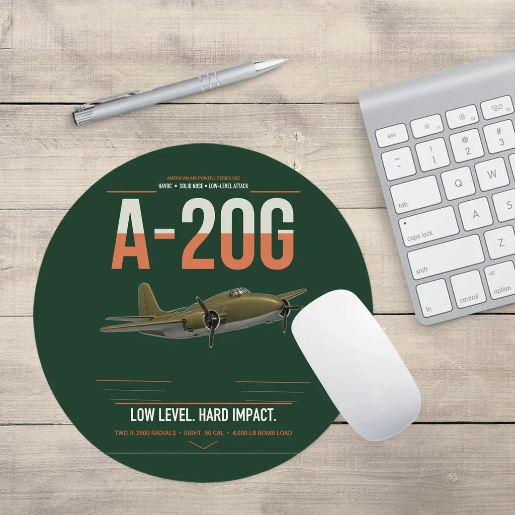 A-20G Havoc design on dark green round mouse pad