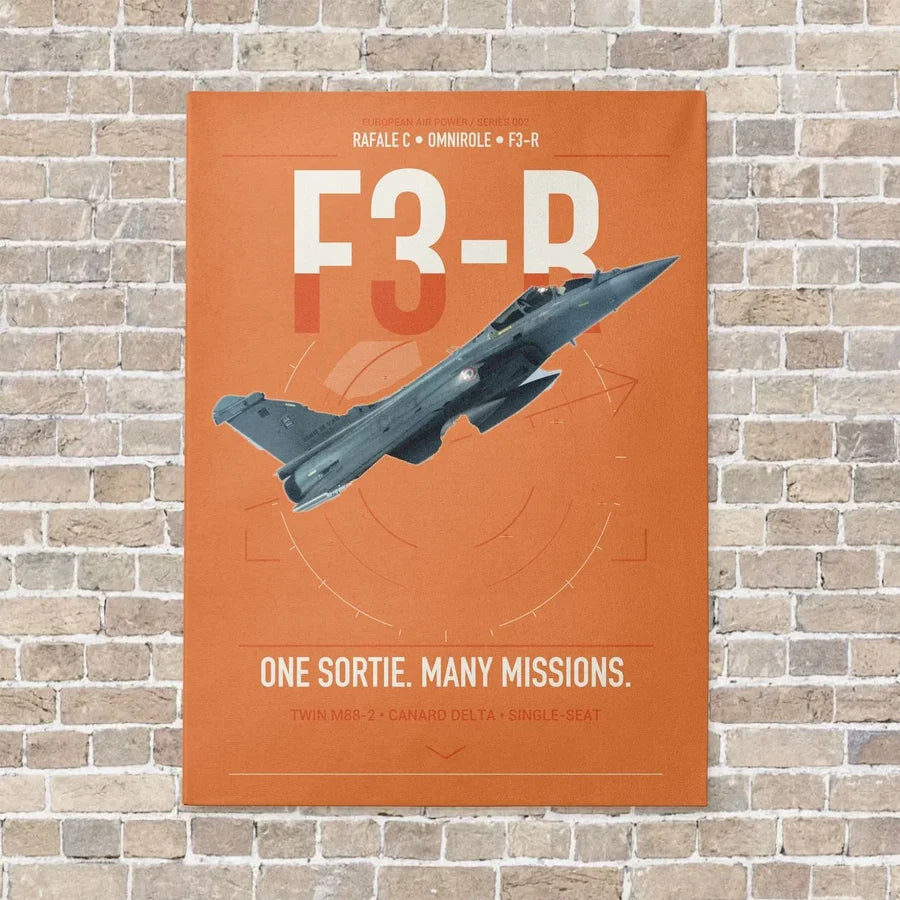 Dassault Rafale C — F3-R standard vertical canvas print - no frame - orange background