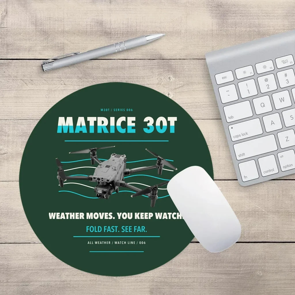 DJI Matrice 30T design on dark green round mouse pad