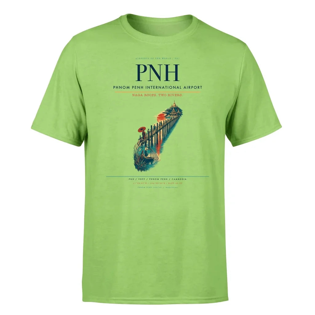 Phnom Penh International Airport (PNH) T-Shirt single-side front print in Light Green | phnom-penh-international-airport-pnh-double-side-t-shirt