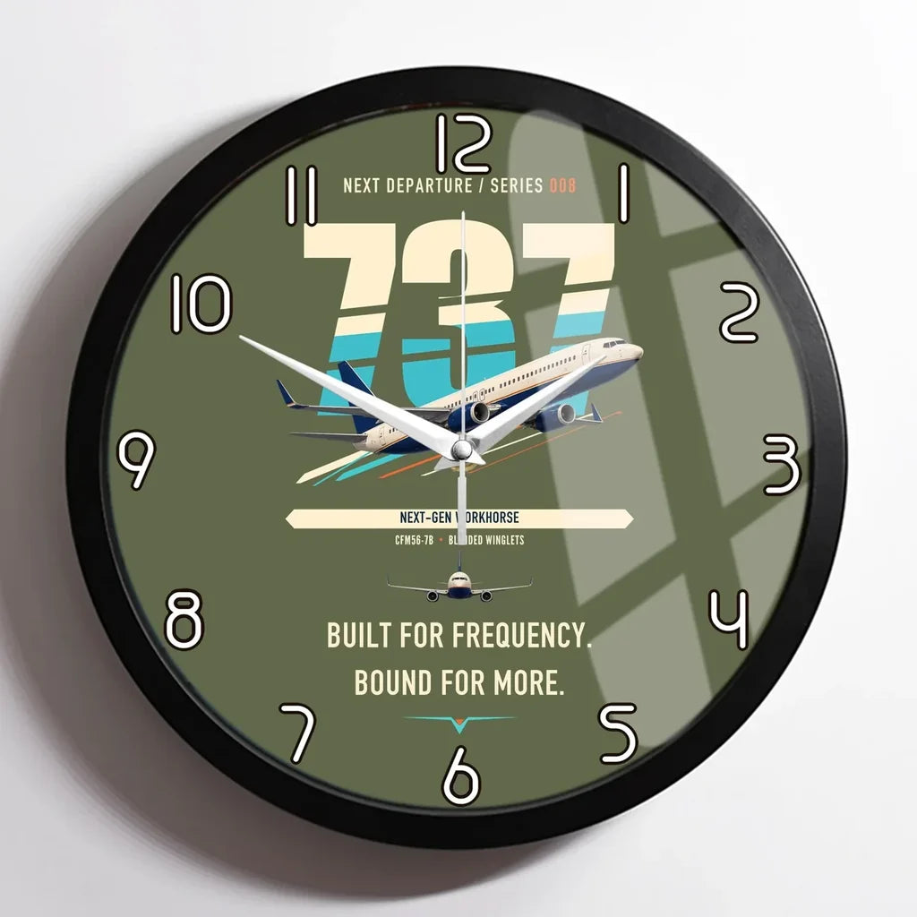Boeing 737-800 NG design on green army framed wall clock