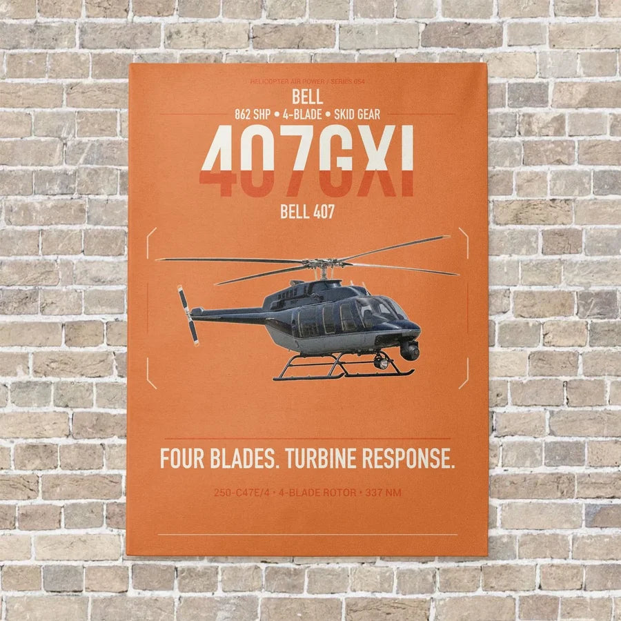 Bell 407GXi vertical canvas print - no frame - orange background
