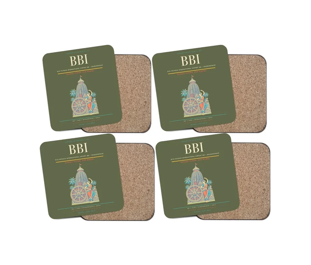 Biju Patnaik International Airport (BBI) design on green army 4 pieces set coaster