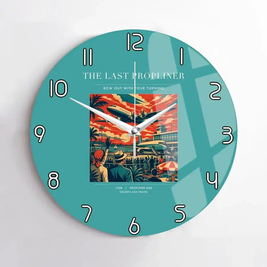 VINTAGE G4112 - The Last Propliner - Designed Wall Clocks design on turquoise no-frame