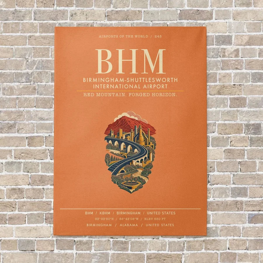 Birmingham-Shuttlesworth International Airport BHM vertical canvas print - no frame - orange background