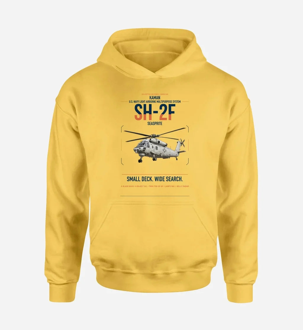 Kaman SH-2F Seasprite design on yellow double-side hoodie, single-side print