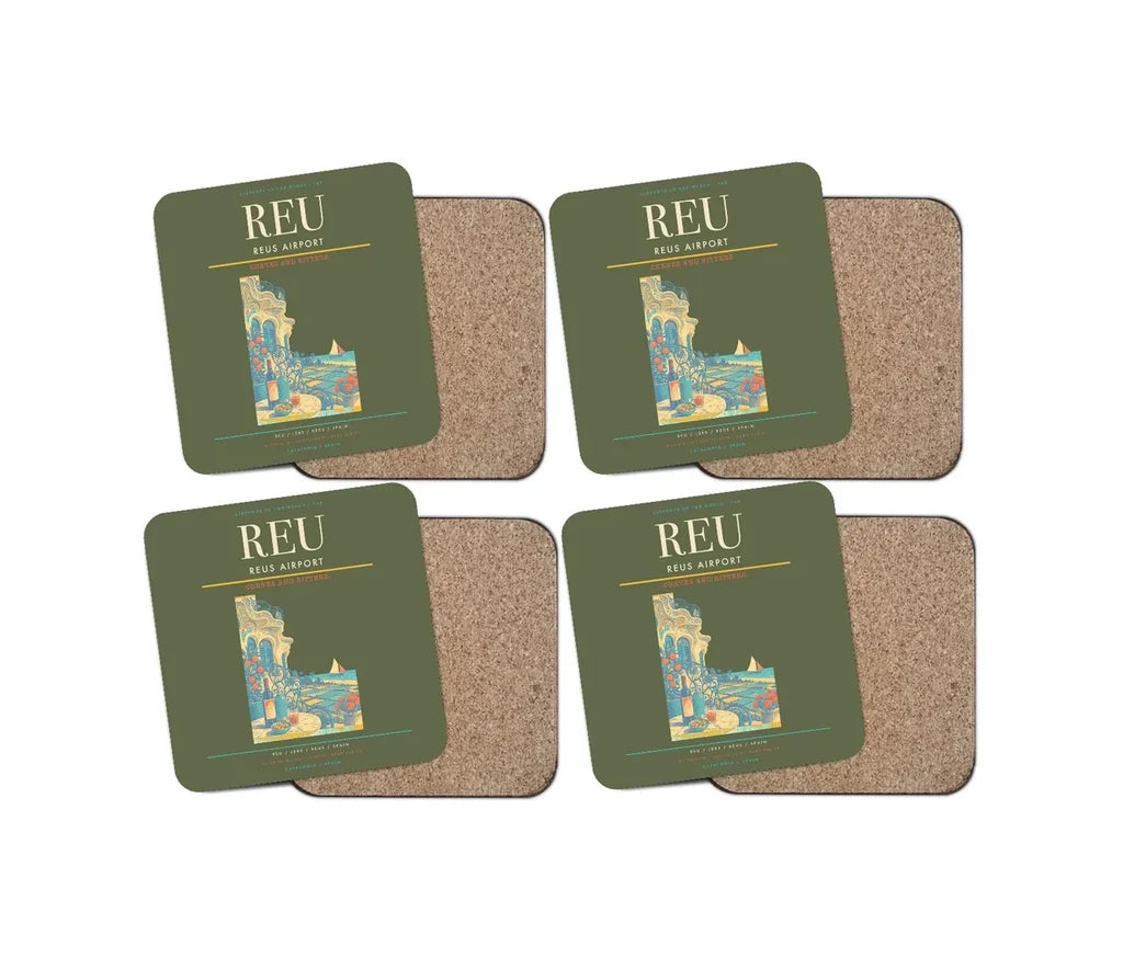 Reus Airport (REU) design on green army 4 pieces set coaster