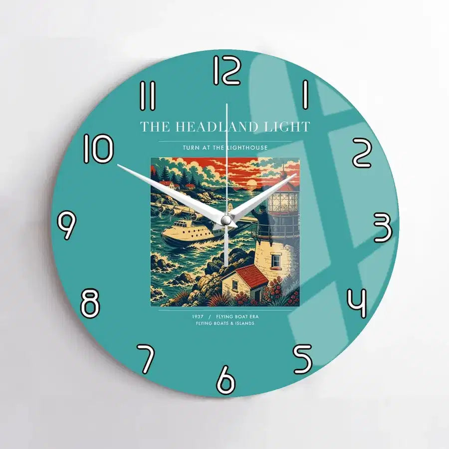 VINTAGE G4078 - The Headland Light - Designed Wall Clocks design on turquoise no-frame