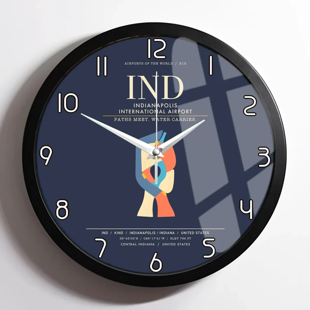 Indianapolis International Airport IND Wall-Clock Framed - Navy Blue
