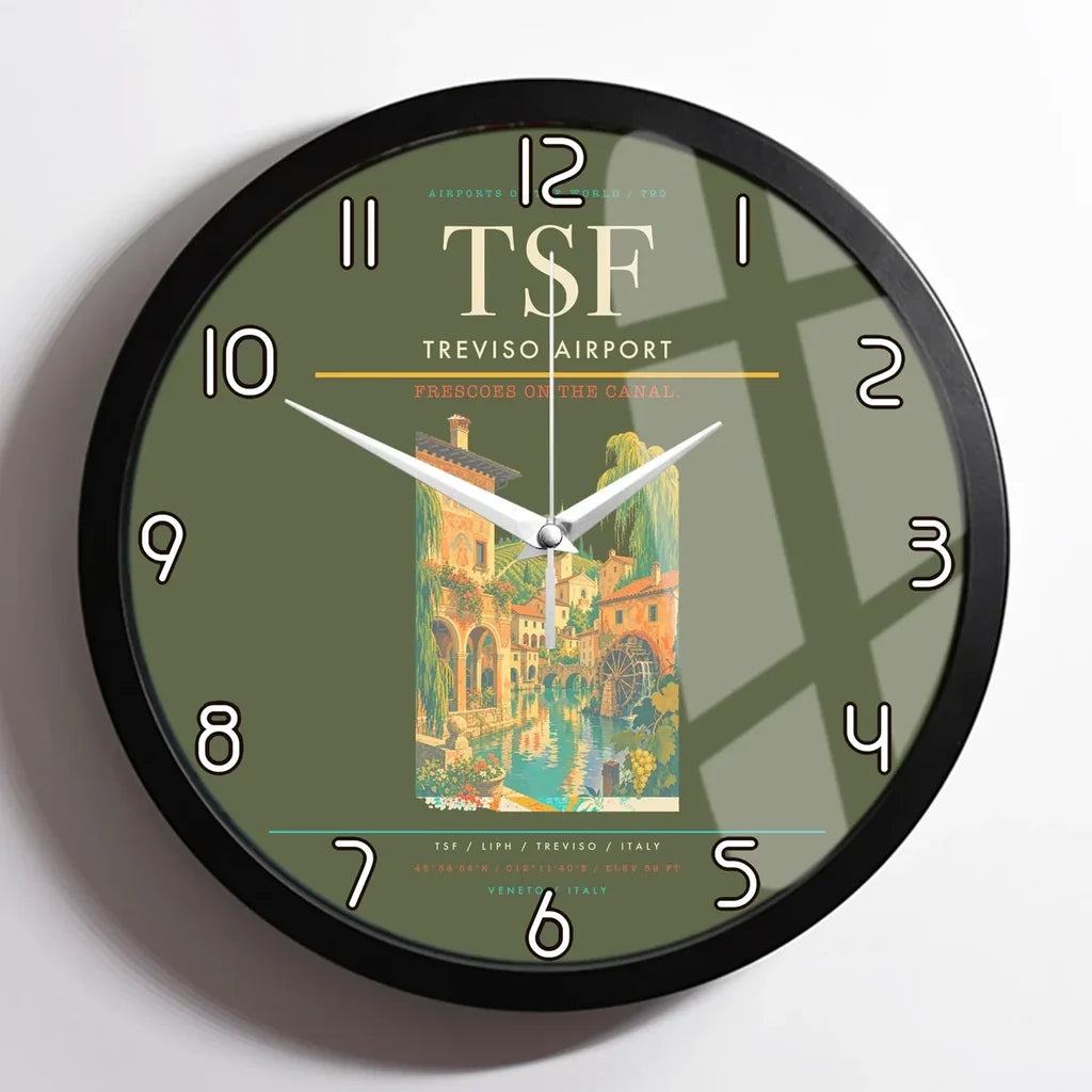 Treviso Airport (TSF) design on green army framed wall clock
