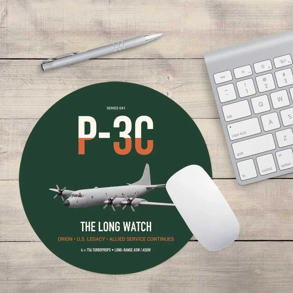 P-3C Orion design on dark green round mouse pad