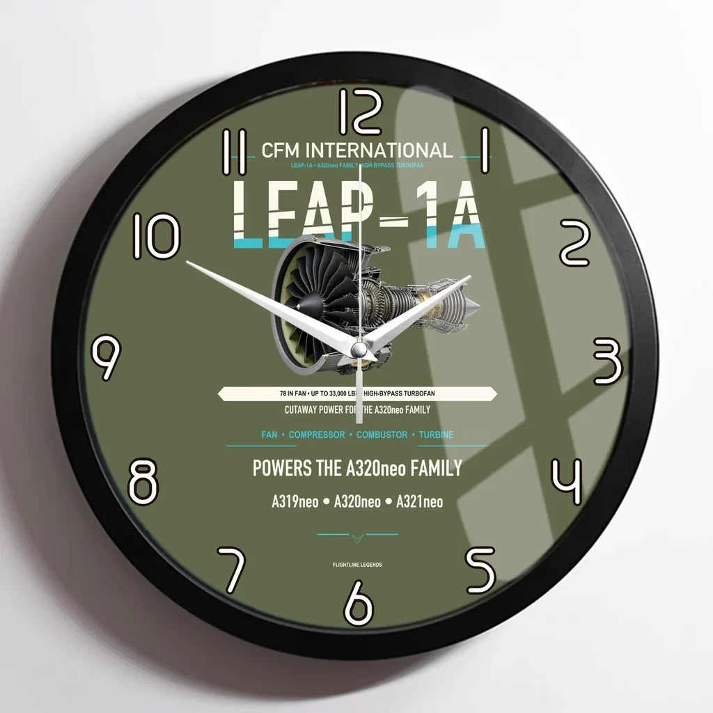 CFM LEAP-1A design on green army framed wall clock