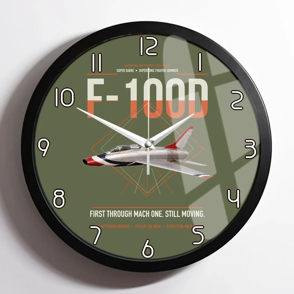 F-100D Super Sabre design on green army framed wall clock