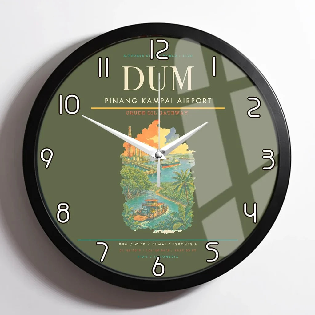 Pinang Kampai Airport (DUM) design on green army framed wall clock