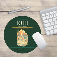 Thumbnail for Kushiro Airport (KUH) design on dark green round mouse pad