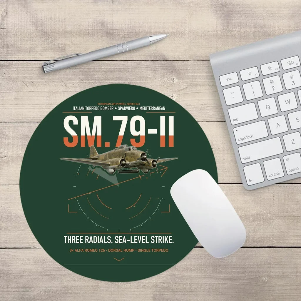 Savoia-Marchetti SM.79-II Sparviero design on dark green round mouse pad