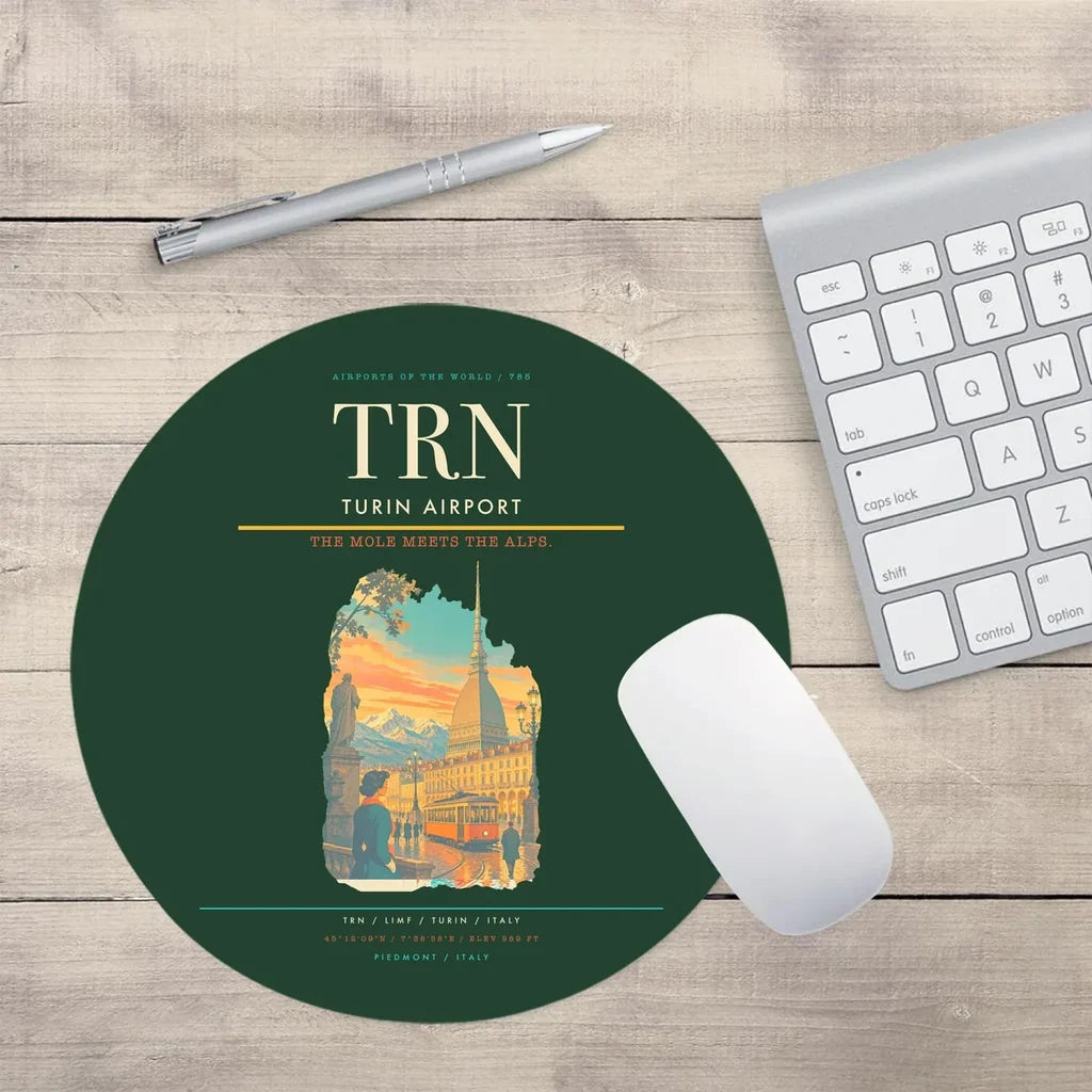 Turin Airport (TRN) design on dark green round mouse pad