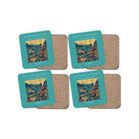 Thumbnail for The Logging Camp Lifeline - Designed Coasters design on turquoise 4-pieces-set