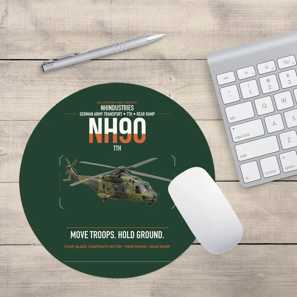 NHIndustries NH90 TTH design on dark green round mouse pad