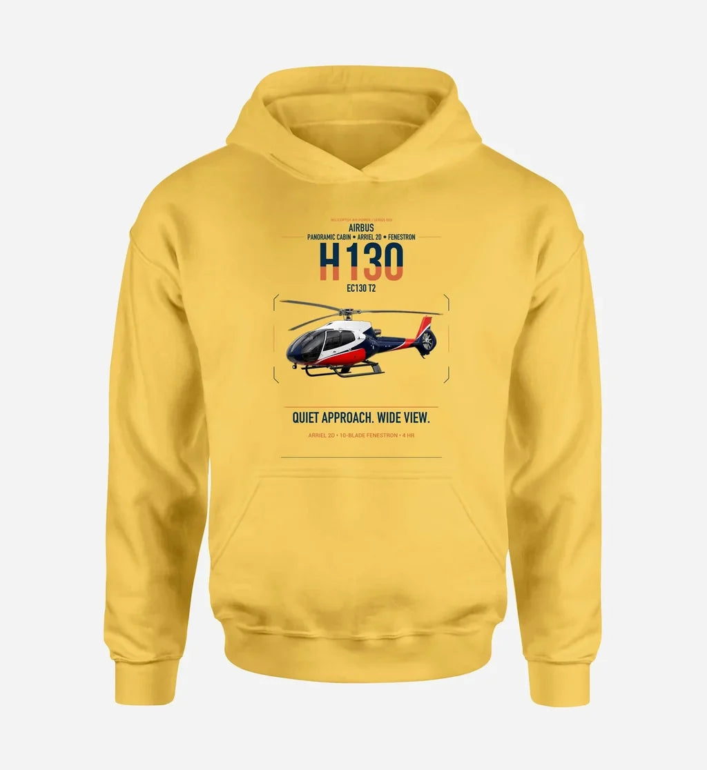 Airbus H130 design on yellow double-side hoodie, single-side print