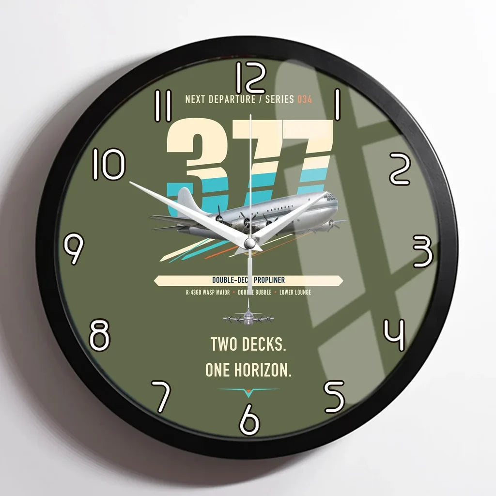Boeing 377 Stratocruiser design on green army framed wall clock