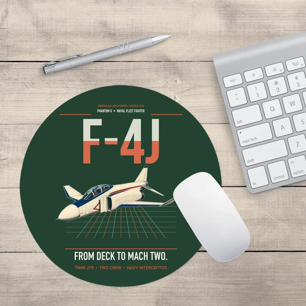 F-4J Phantom II design on dark green round mouse pad