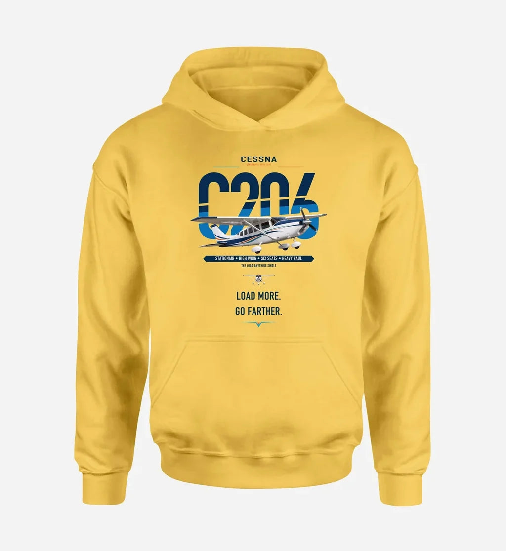 Cessna 206 Stationair design on yellow double-side hoodie, single-side print
