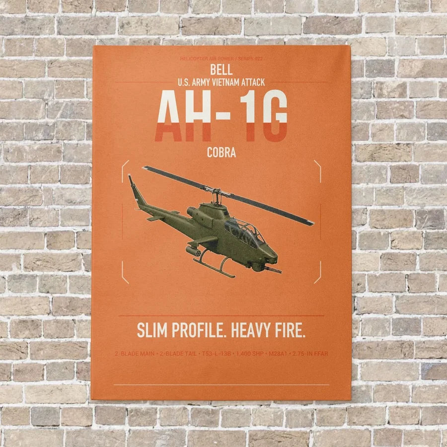 Bell AH-1G Cobra vertical canvas print - no frame - orange background