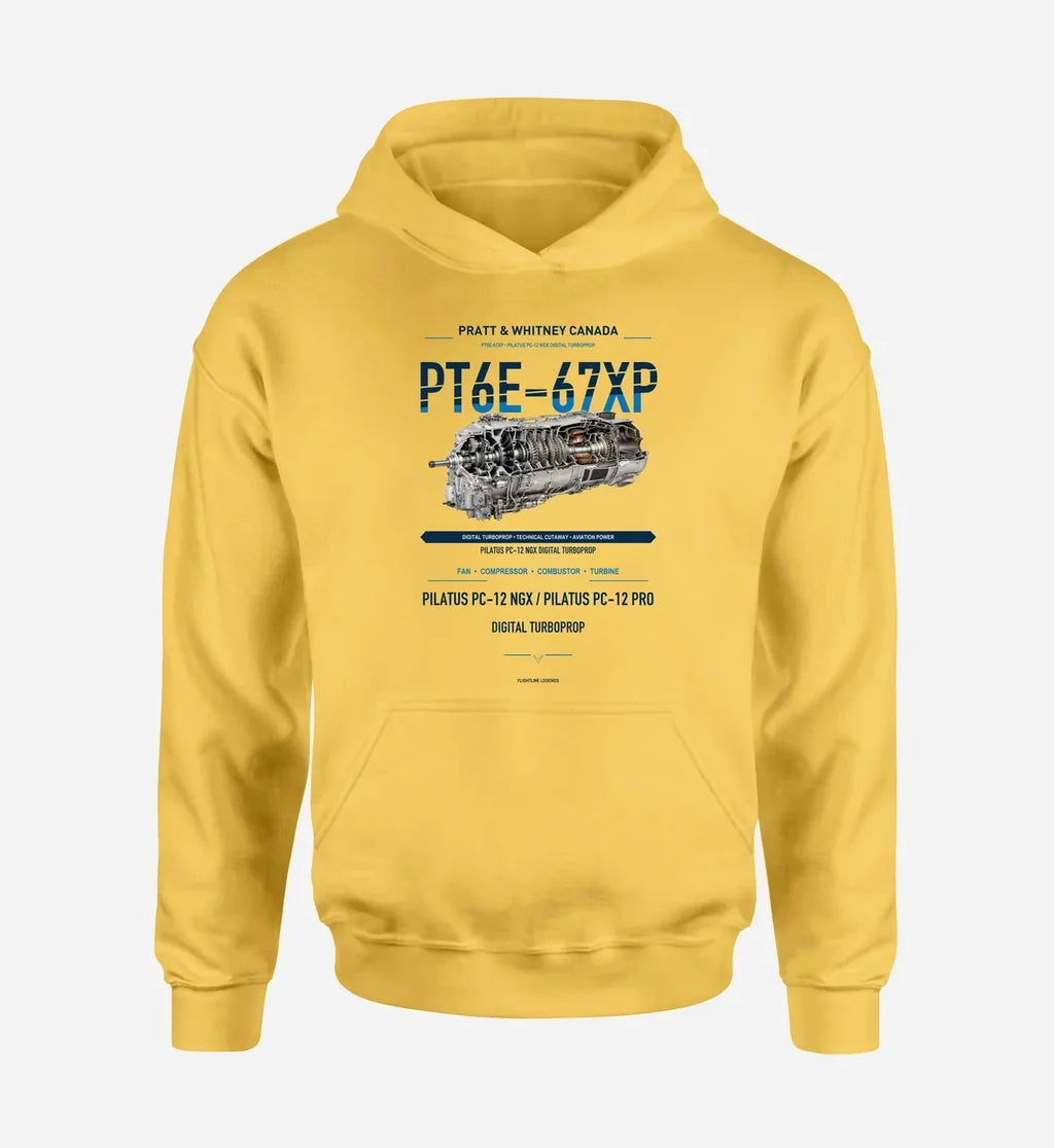 PT6E-67XP design on yellow hoodie single side