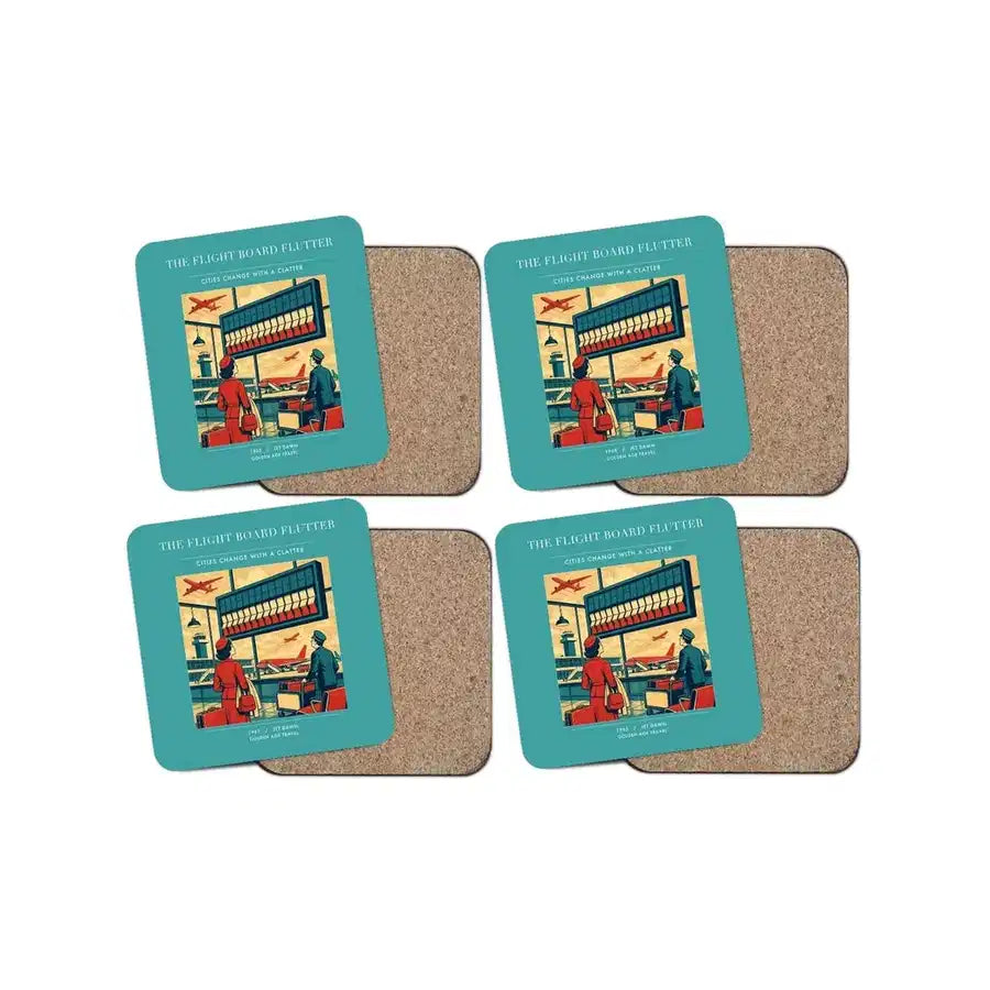 The Flight Board Flutter - Designed Coasters design on turquoise 4-pieces-set