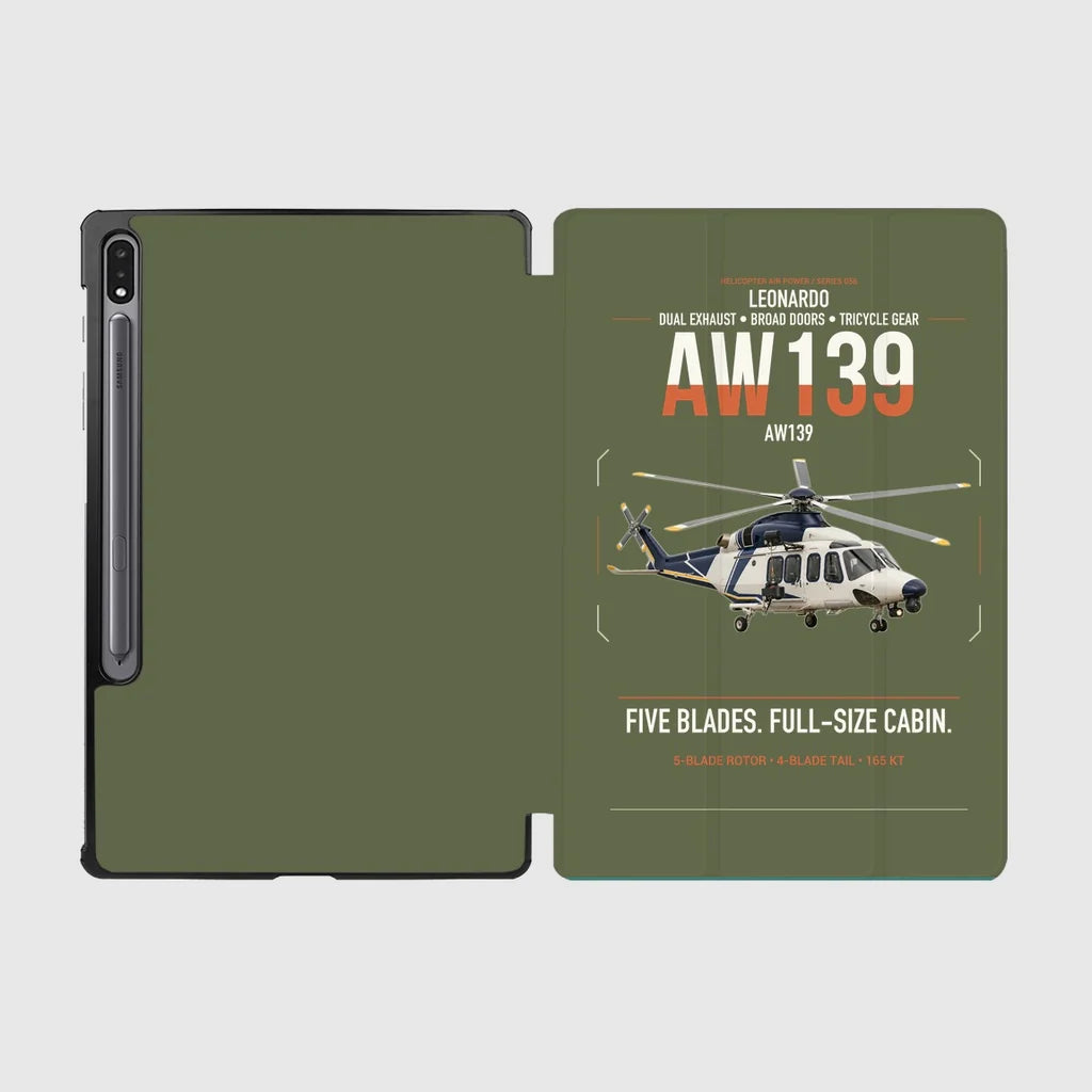 Leonardo AW139 design on green army samsung tablet tablet case