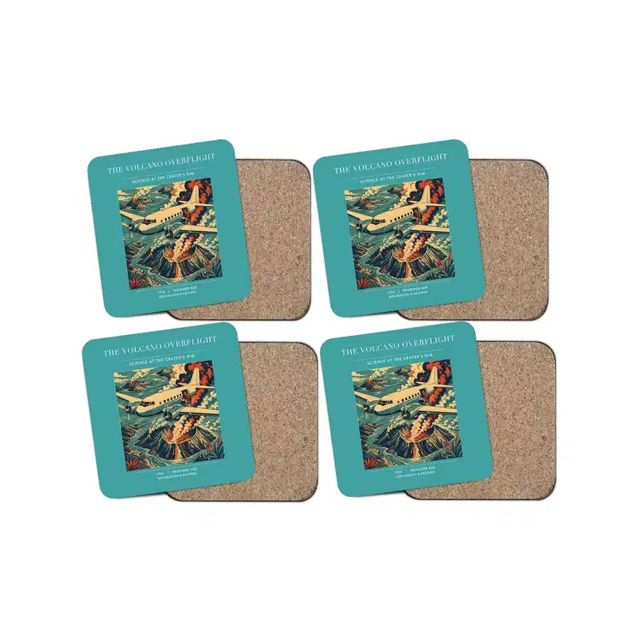 The Volcano Overflight - Designed Coasters design on turquoise 4-pieces-set