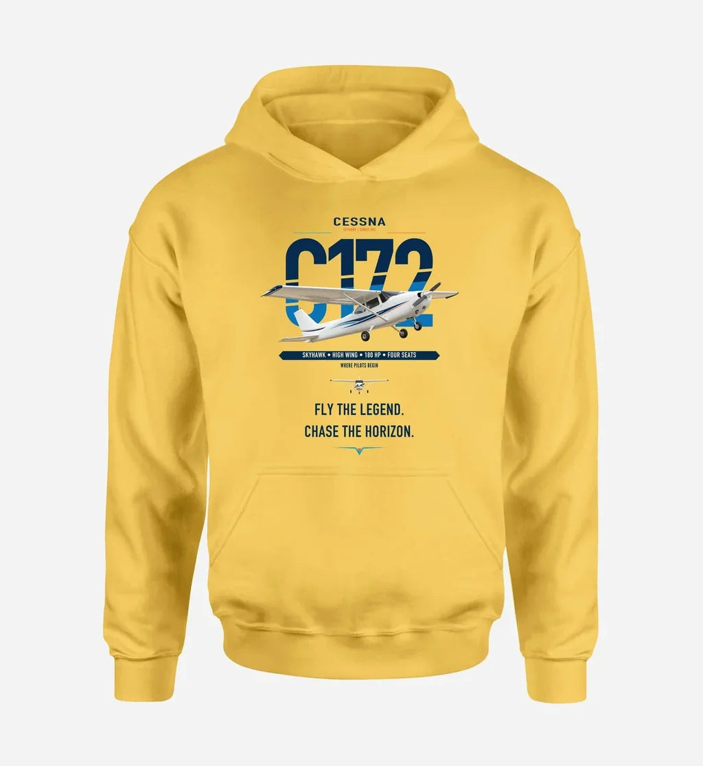 Cessna 172 Skyhawk design on yellow double-side hoodie, single-side print