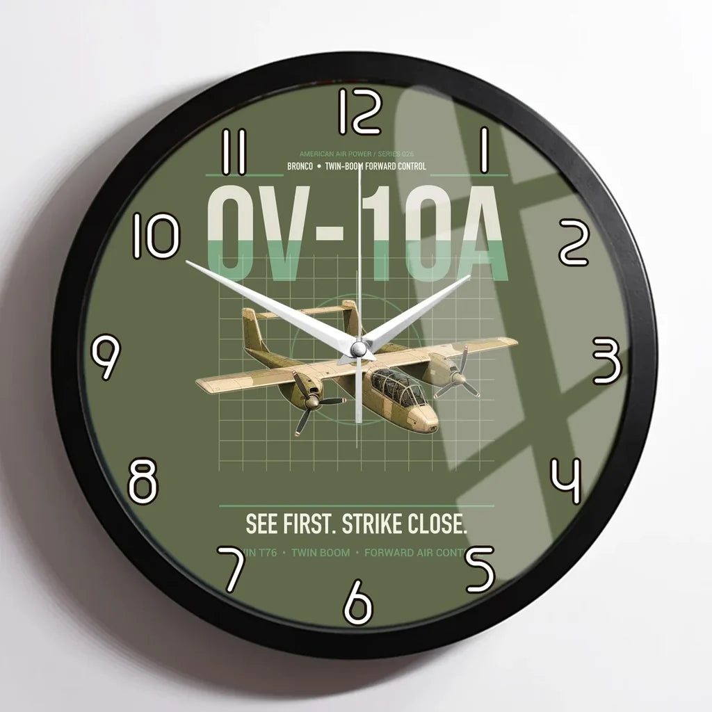 OV-10A Bronco design on green army framed wall clock
