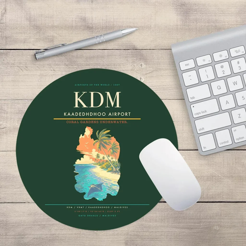 Kaadedhdhoo Airport (KDM) design on dark green round mouse pad