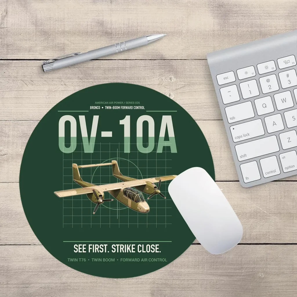 OV-10A Bronco design on dark green round mouse pad
