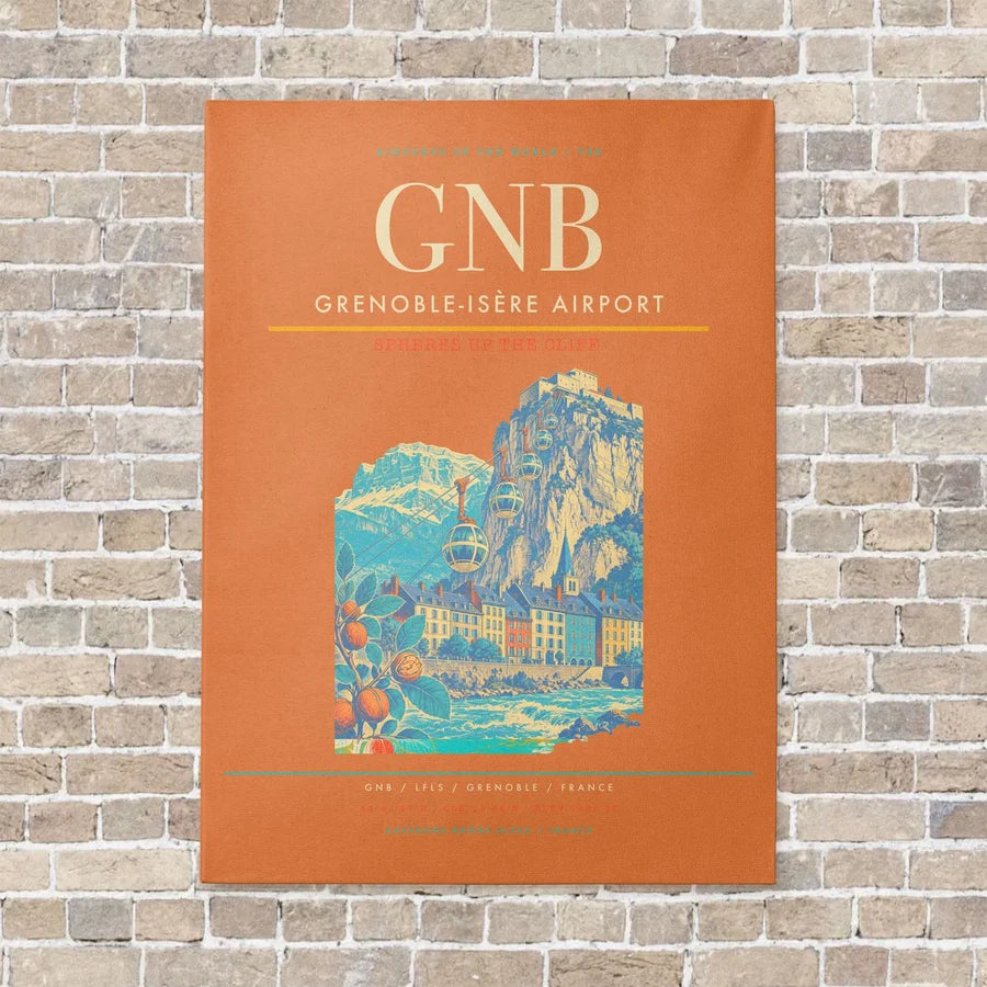 Grenoble-Isère Airport GNB vertical canvas print - no frame - orange background