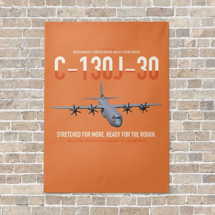 C-130J-30 Super Hercules vertical canvas print - no frame - orange background