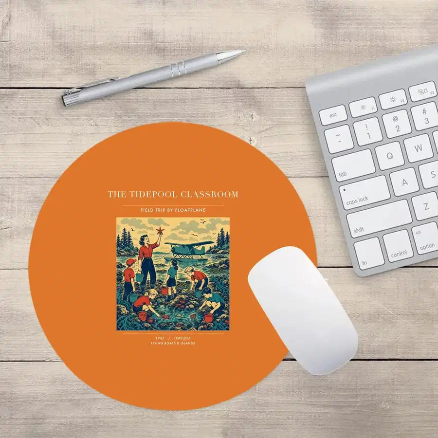 VINTAGE G4366 - The Tidepool Classroom - Designed Mouse Pads design on orange round