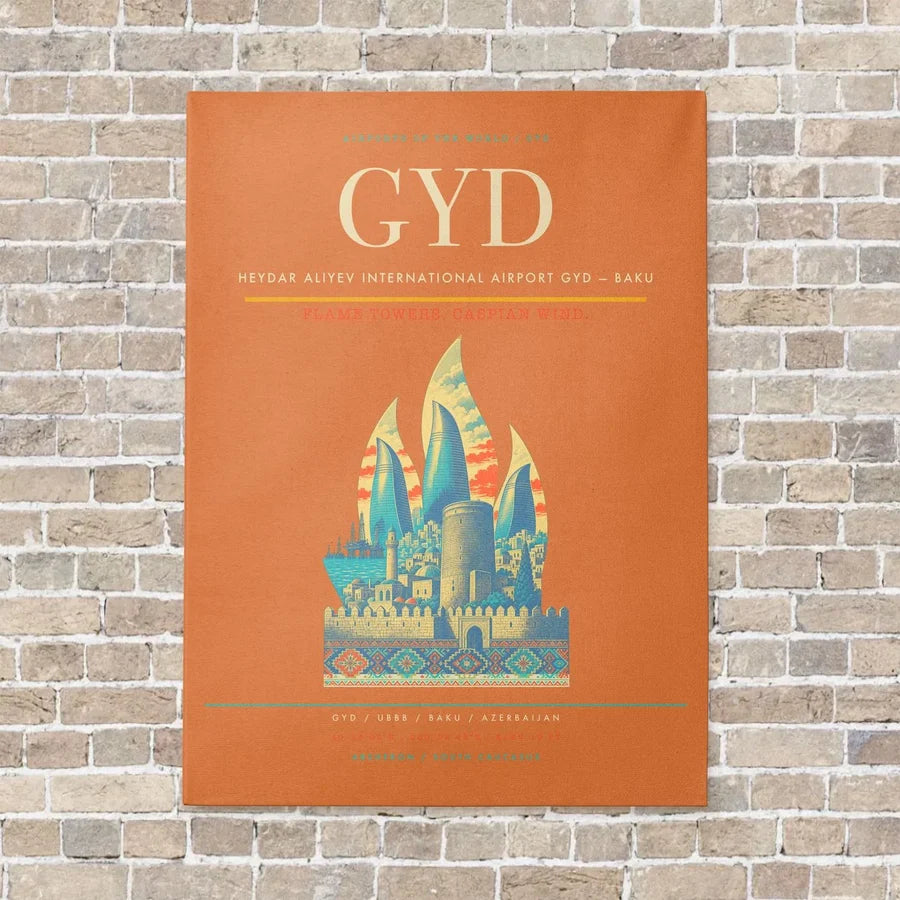 Heydar Aliyev International Airport GYD — Baku vertical canvas print - no frame - orange background